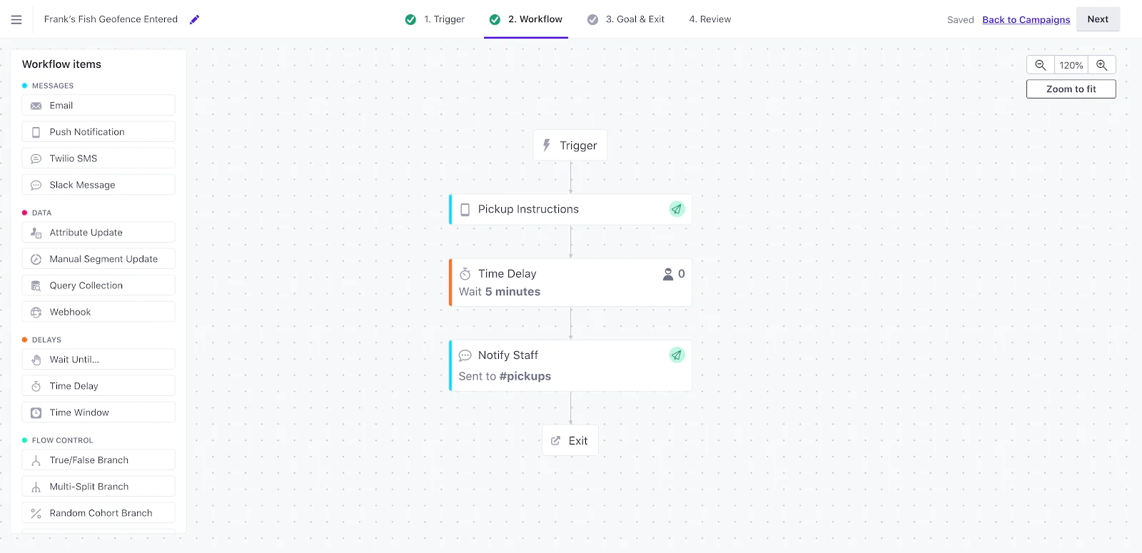 Customer.io workflow preview screen