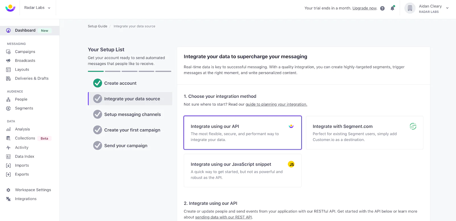 Custome.io Segment integration setup