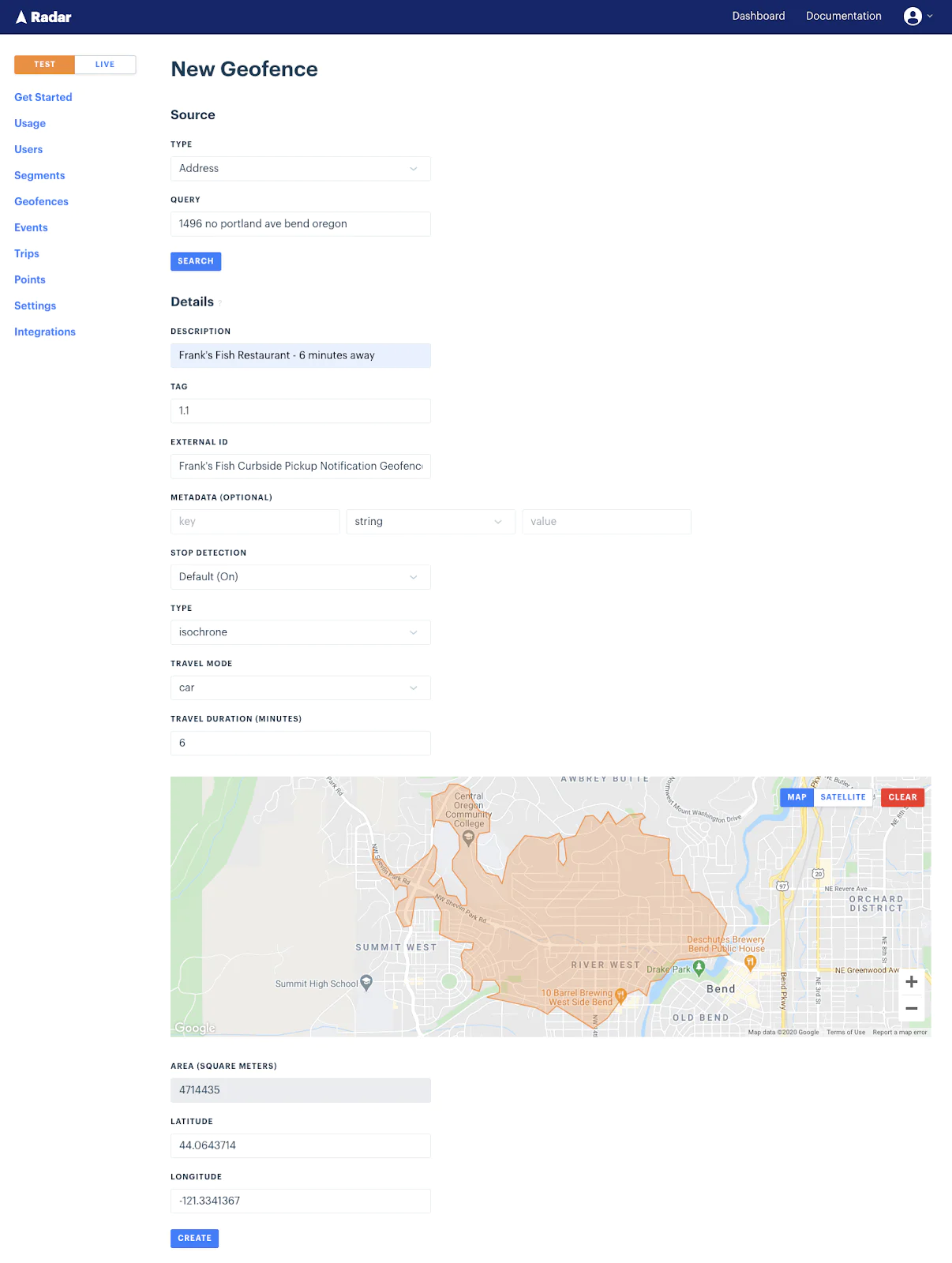 Creating a Geofence in Radar