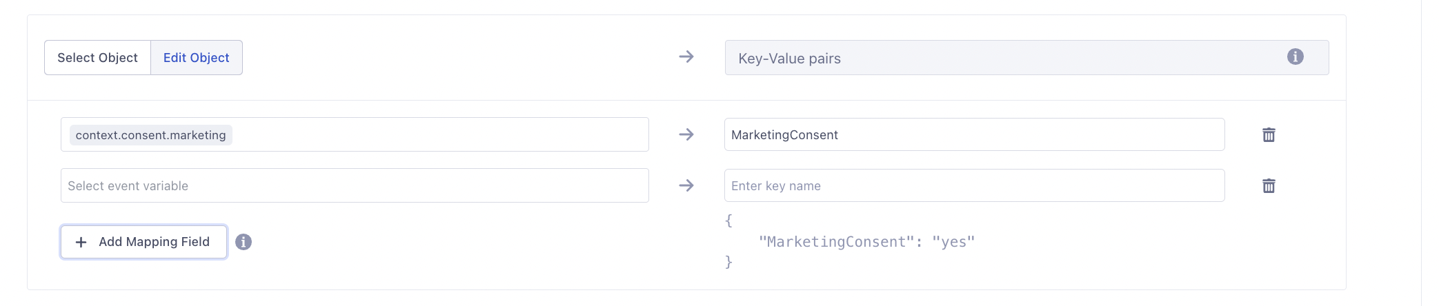 the Segment UI showing the mapping dialog