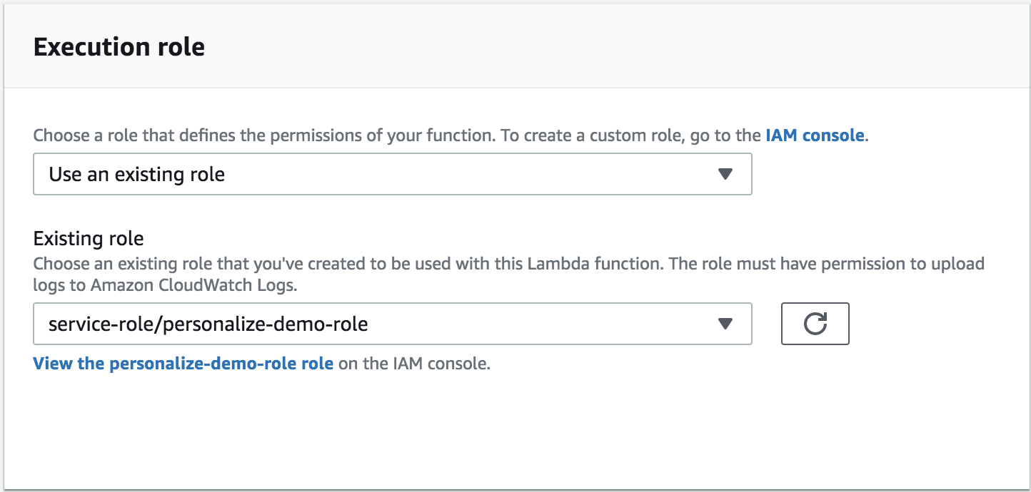 A screenshot of the execution role settings section on your Lambda.