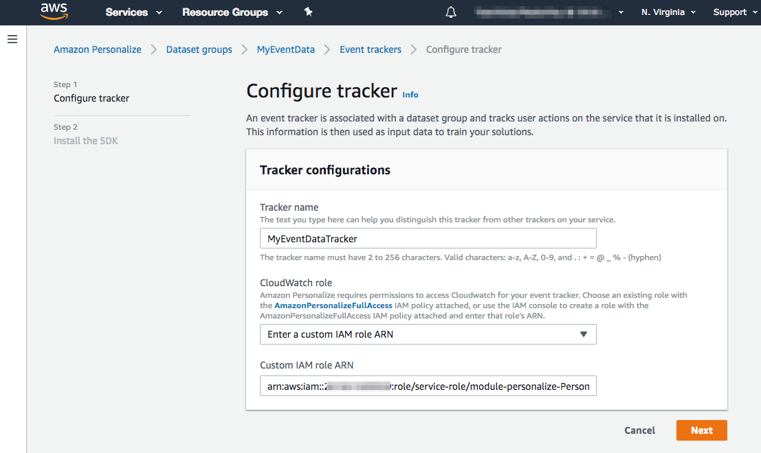 A screenshot of the Configure tracker setup page.