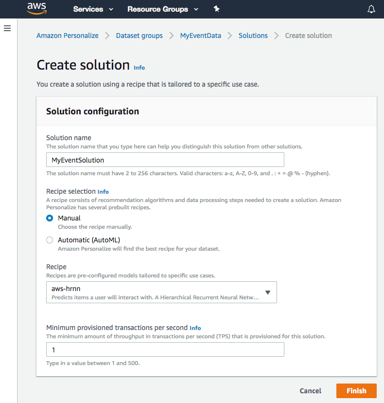 A screenshot of the Create solution page, with a solution name entered in the Solution name field.
