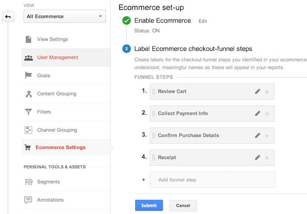 enhanced ecommerce checkout funnel