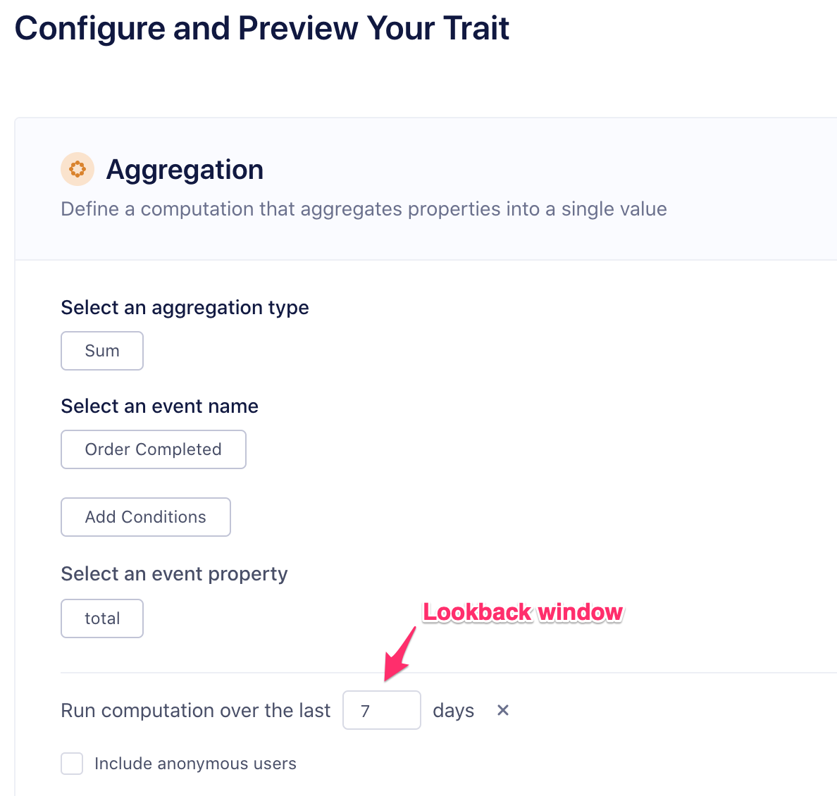A screenshot of the "Configure and Preview Your Trait" page in Segment.