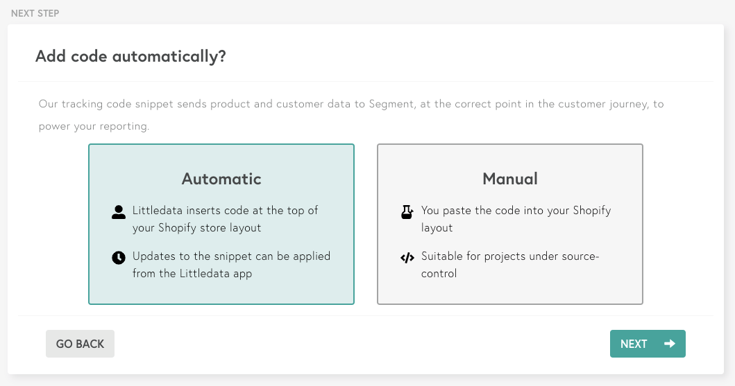 Screenshot of the Shopify installation type.