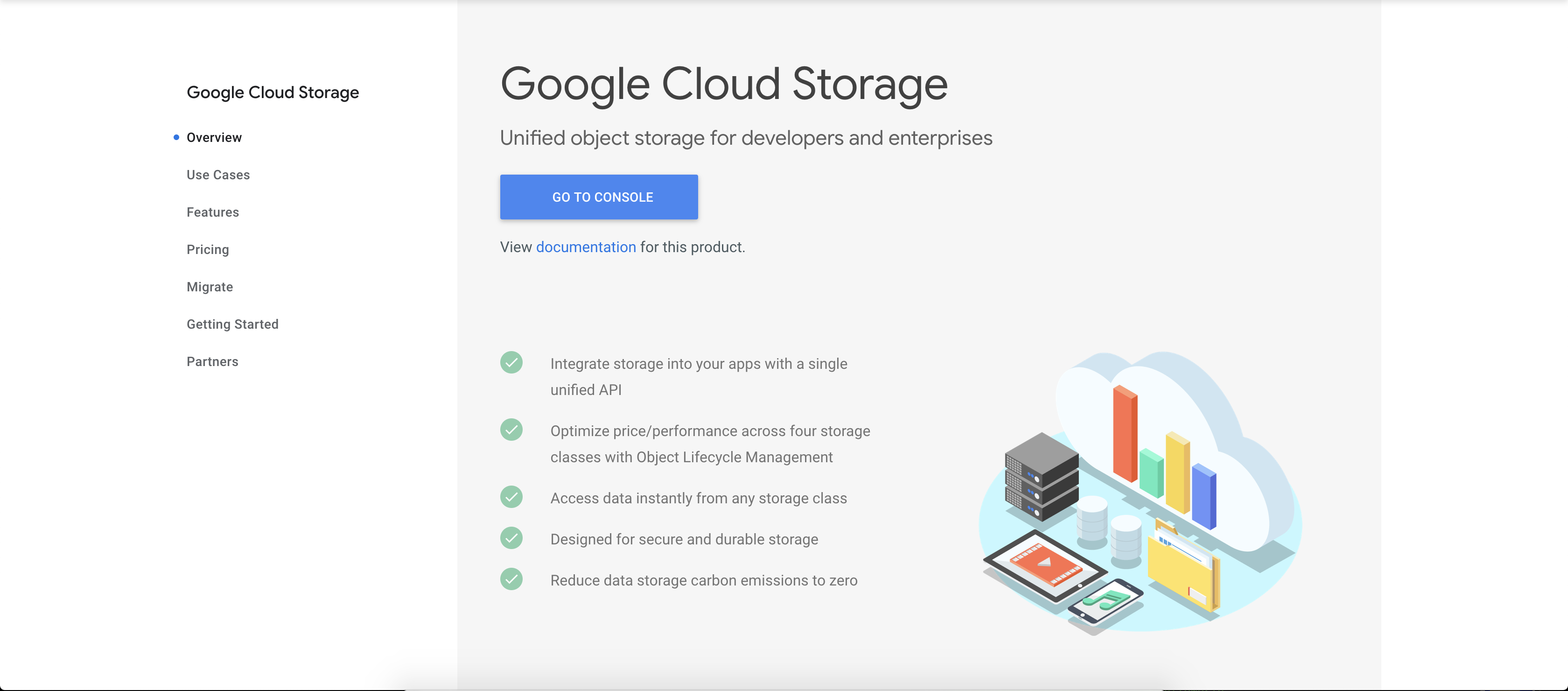 Screenshot of the Google Cloud Storage page in Google Cloud.