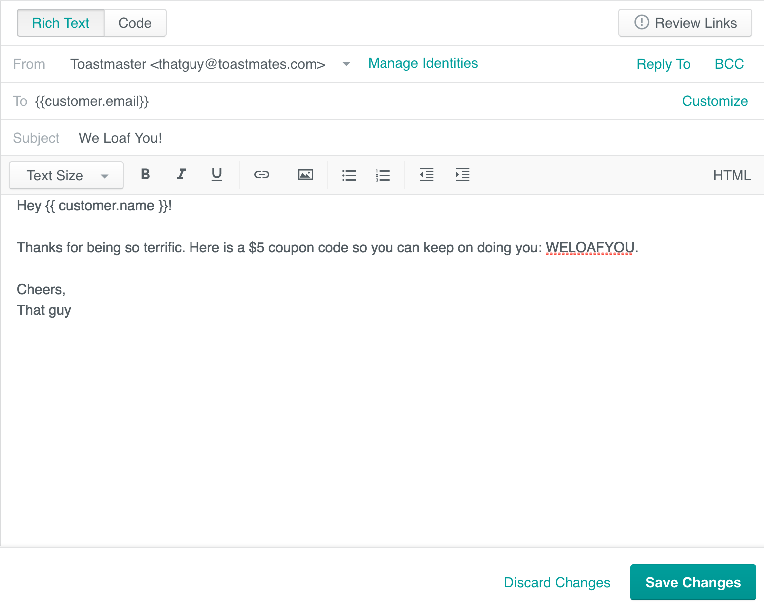 Screenshot of the Segment Trigger Campaign page in Customer.io, with a sample email ready to send to customers in the segment.